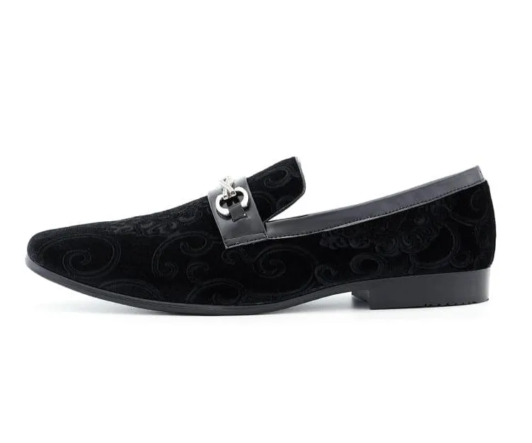 Amali Throne Black Men’s Velvet Slip On Loafers