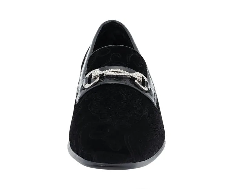 Amali Throne Black Men’s Velvet Slip On Loafers