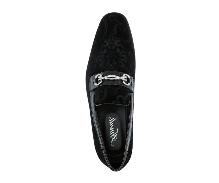 Amali Throne Black Men’s Velvet Slip On Loafers