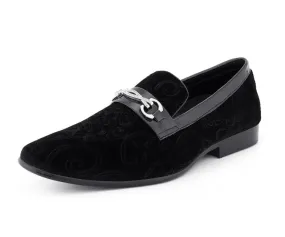 Amali Throne Black Men’s Velvet Slip On Loafers