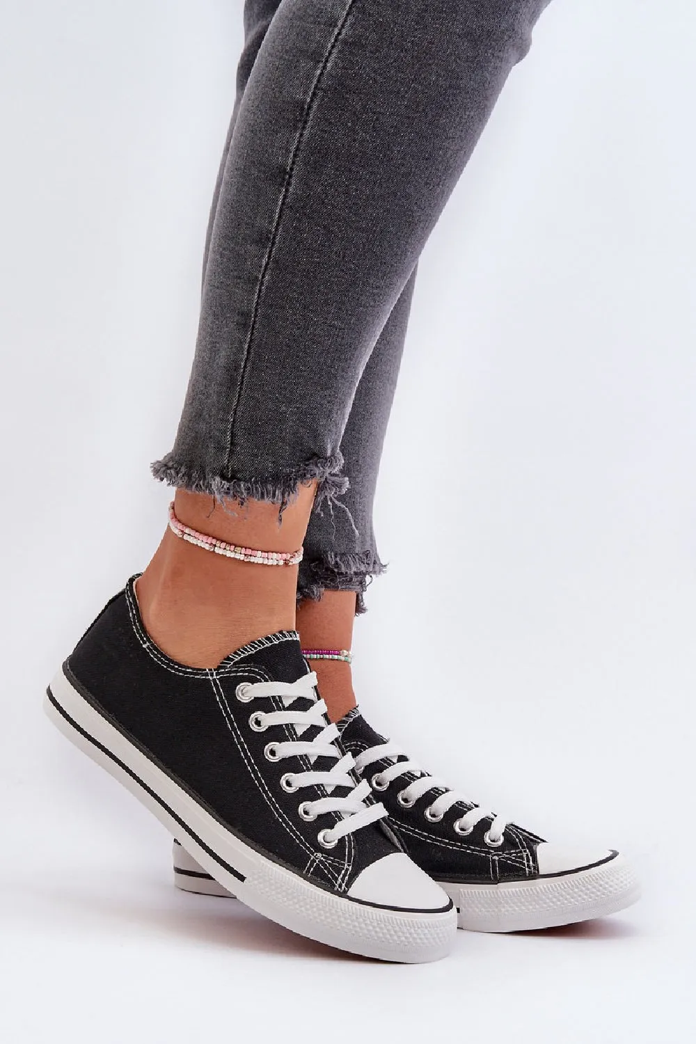 BLACK CANVAS LACE UP FLAT DESIGNER FASHION TRAINERS