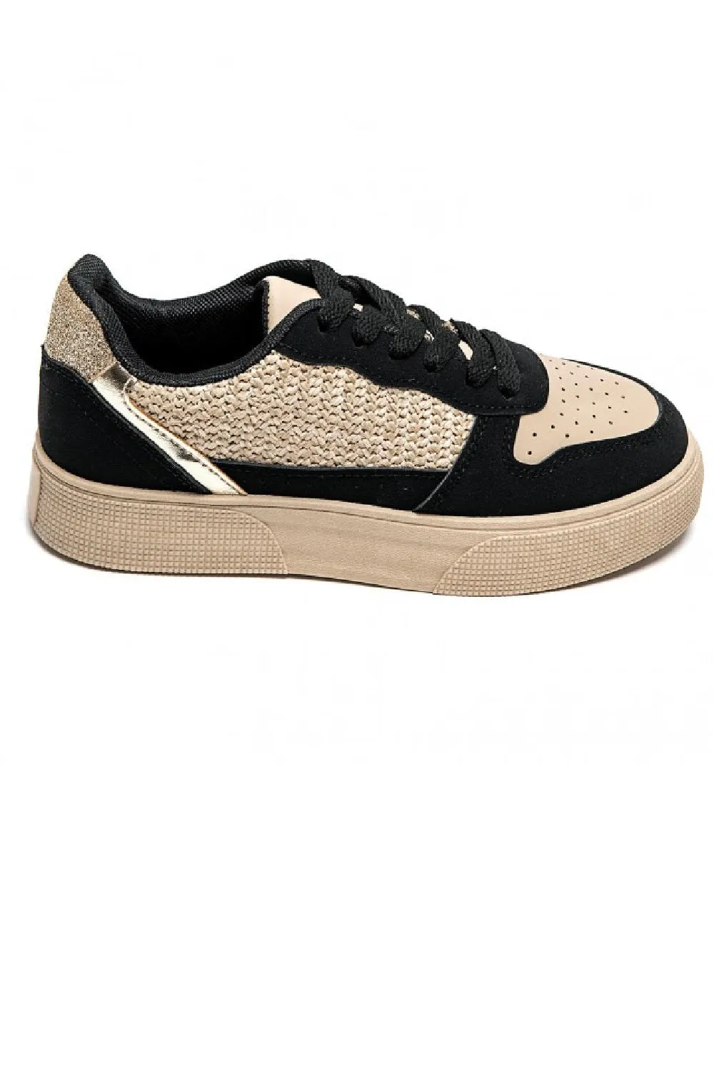 BLACK CHUNKY FLAT LACE UP TRAINER