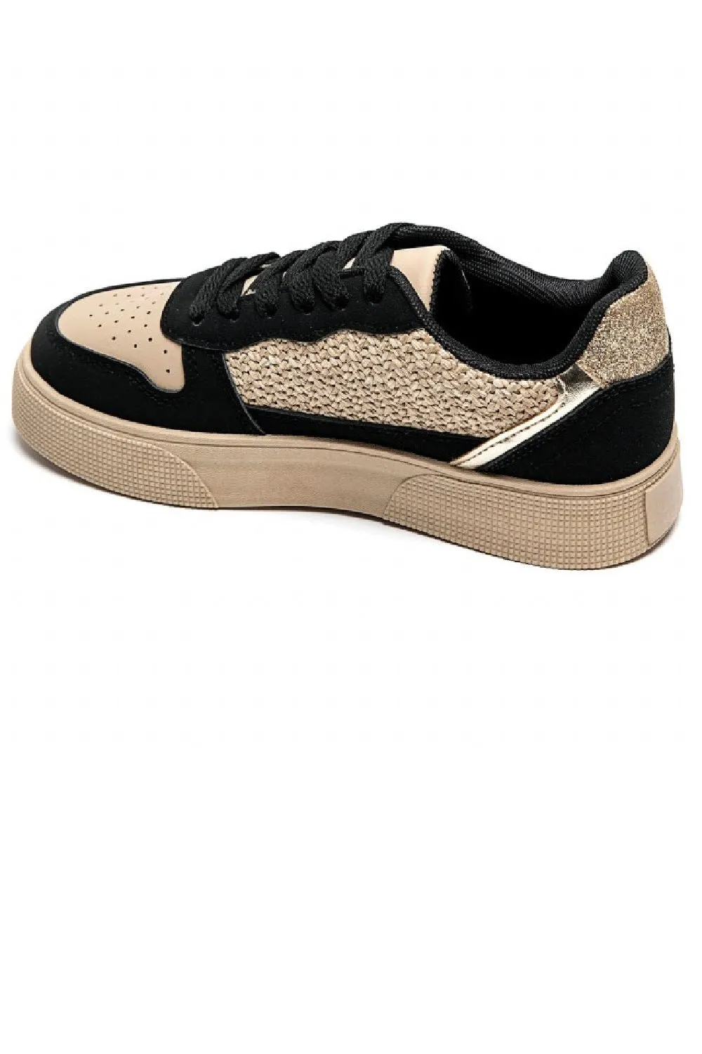 BLACK CHUNKY FLAT LACE UP TRAINER