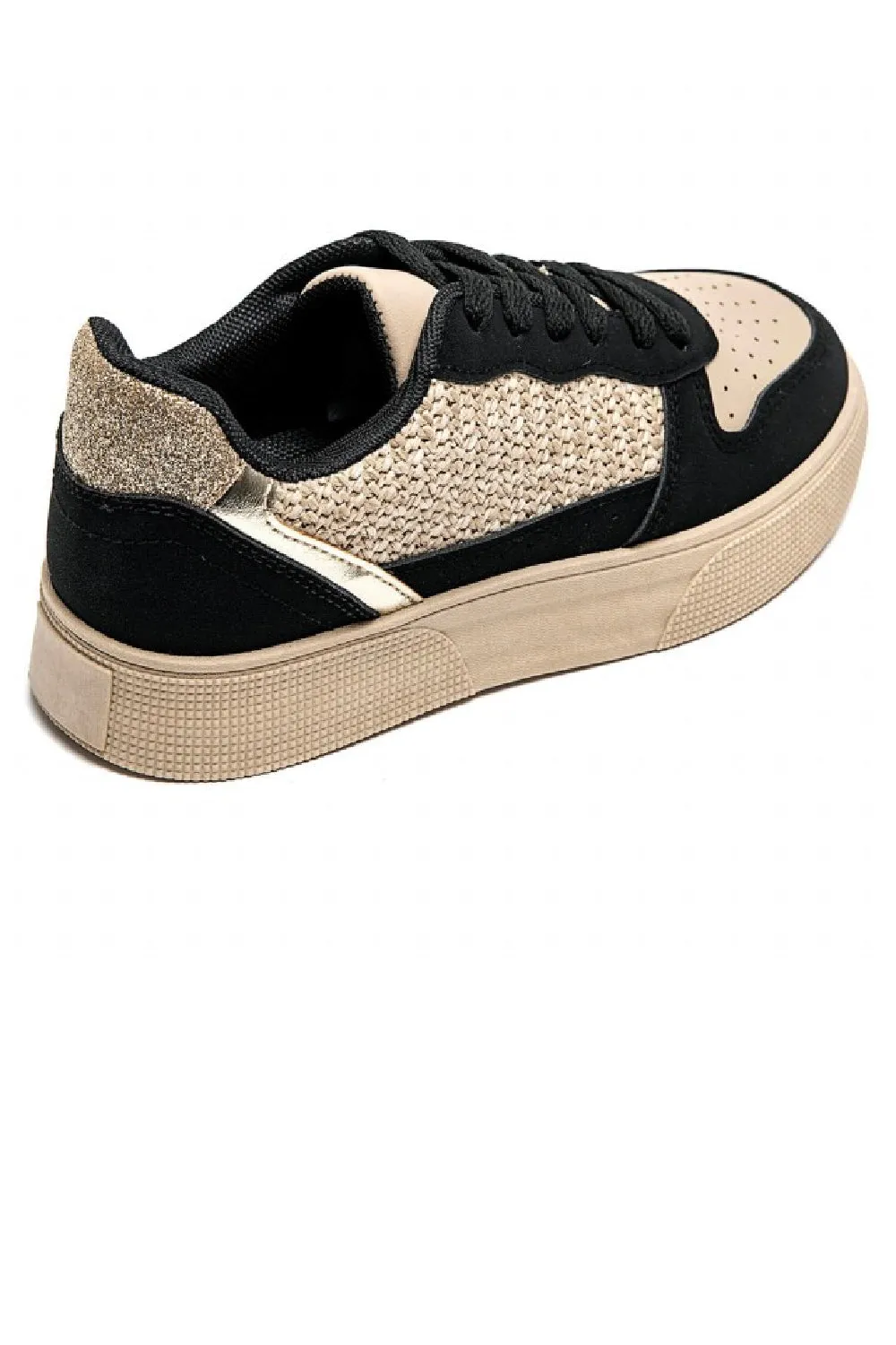 BLACK CHUNKY FLAT LACE UP TRAINER