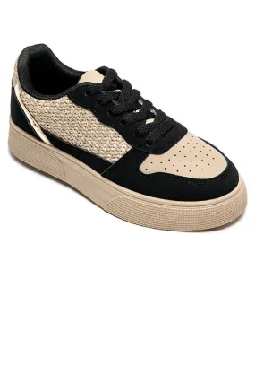 BLACK CHUNKY FLAT LACE UP TRAINER