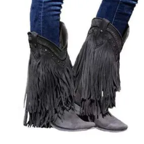 Bohemia Style Motorcycle Boots Fringed Cowboy Boots