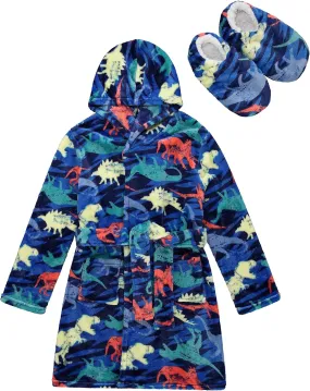 Boys' Ultimate Cozy Robe & Slipper Set in Dinosaur, Camo, and Flannel Styles! Perfect for Sizes 4-12, Make a Blast!