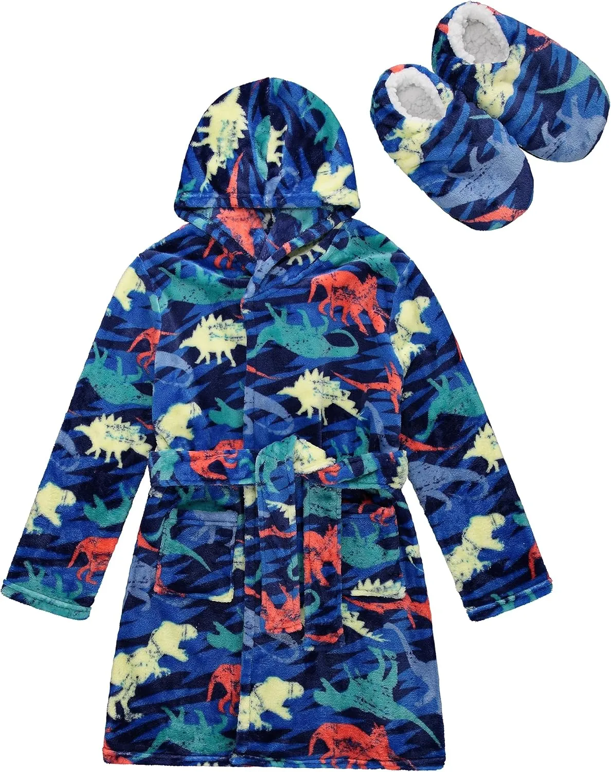 Boys' Ultimate Cozy Robe & Slipper Set in Dinosaur, Camo, and Flannel Styles! Perfect for Sizes 4-12, Make a Blast!