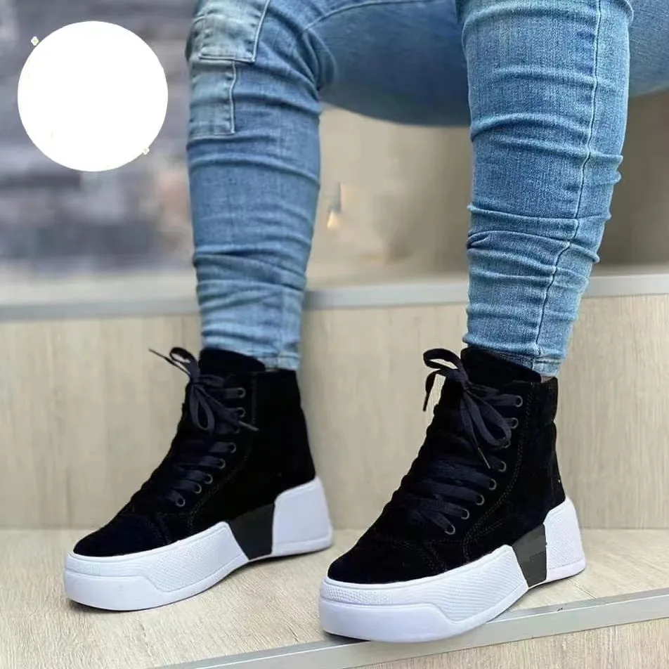 Chunky Heel Suede Ankle Round Toe Lace-Up Shoes - GlamzLife