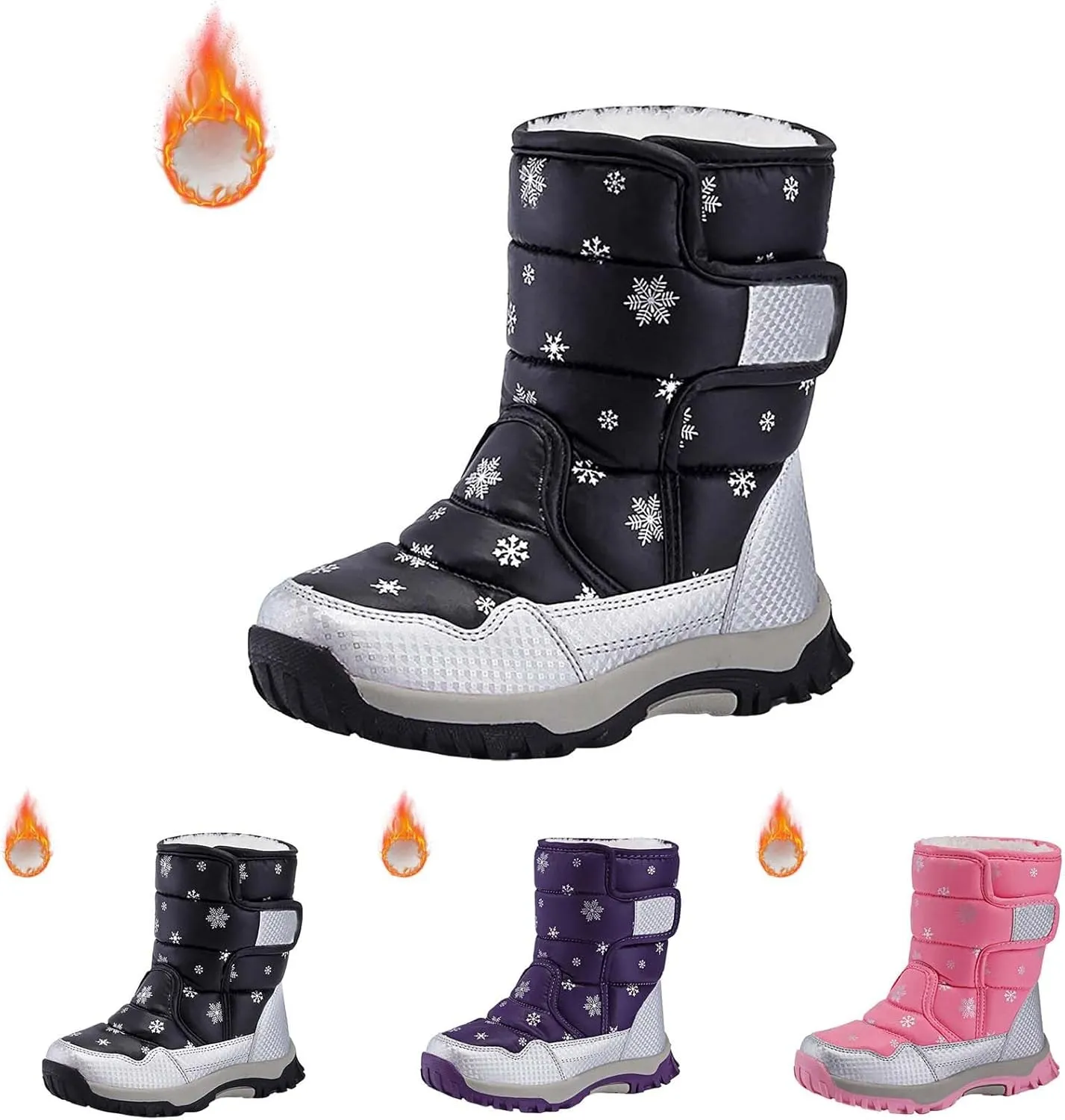 Girls Boys Snow Boots Outdoor Warm Comfortable Non Slip Mid Calf Padded Small Big Kids Plush Lined Winter Shoes