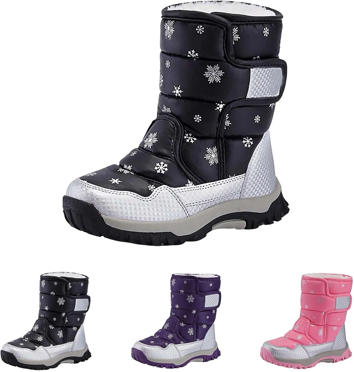 Girls Boys Snow Boots Outdoor Warm Comfortable Non Slip Mid Calf Padded Small Big Kids Plush Lined Winter Shoes