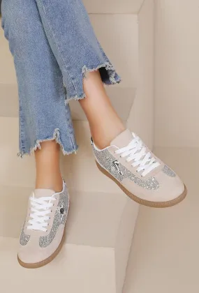GUM COLORED SOLE WITH STAR GLITTERS AESTHETIC TRAINERS IN BEIGE