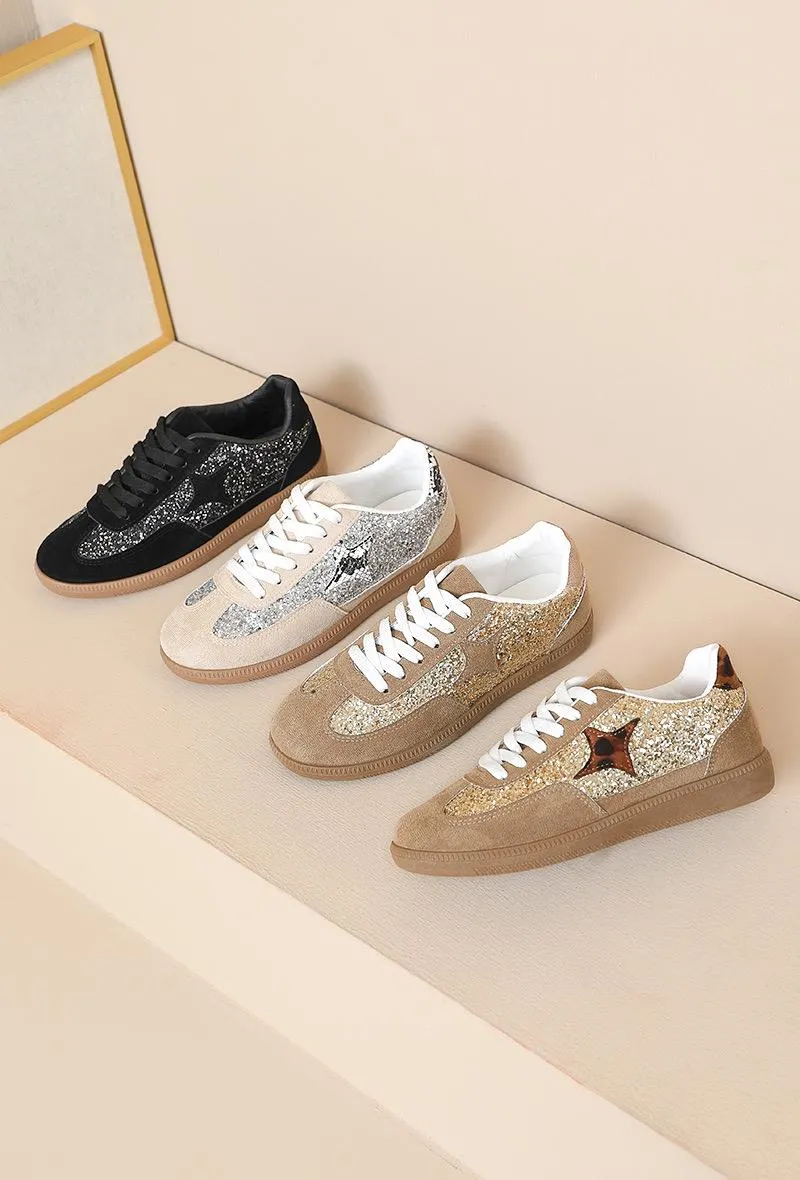 GUM COLORED SOLE WITH STAR GLITTERS AESTHETIC TRAINERS IN BEIGE