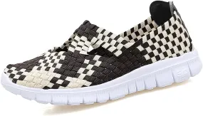 JOYVIP Hand-Woven Walking Flats Summer Sandals for Women Elastic Slip On Shoes