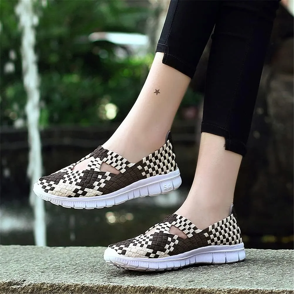 JOYVIP Hand-Woven Walking Flats Summer Sandals for Women Elastic Slip On Shoes
