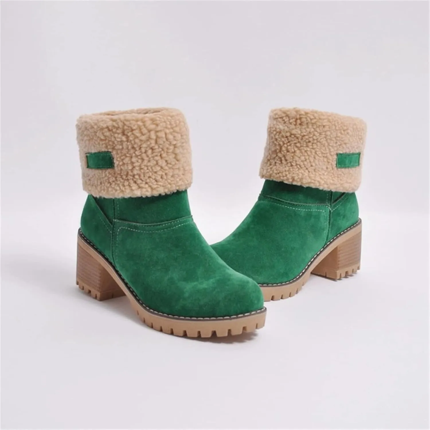 Ladmiple Snow Boots For Women Cute Tall Mid Calf Warm Fur Lined Winter Boots Outdoor Fashion Slip On Walking Ankle Booties