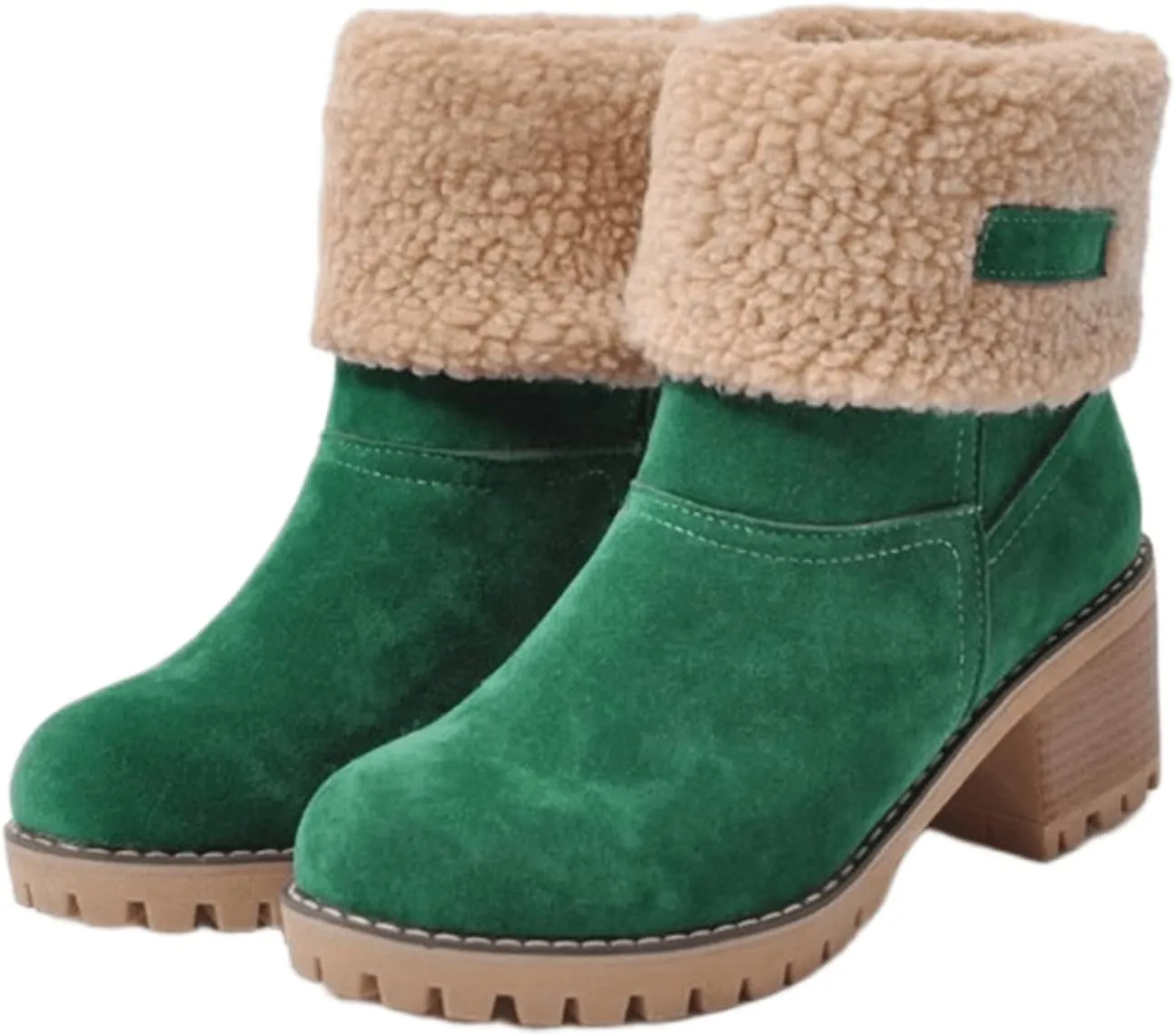 Ladmiple Snow Boots For Women Cute Tall Mid Calf Warm Fur Lined Winter Boots Outdoor Fashion Slip On Walking Ankle Booties