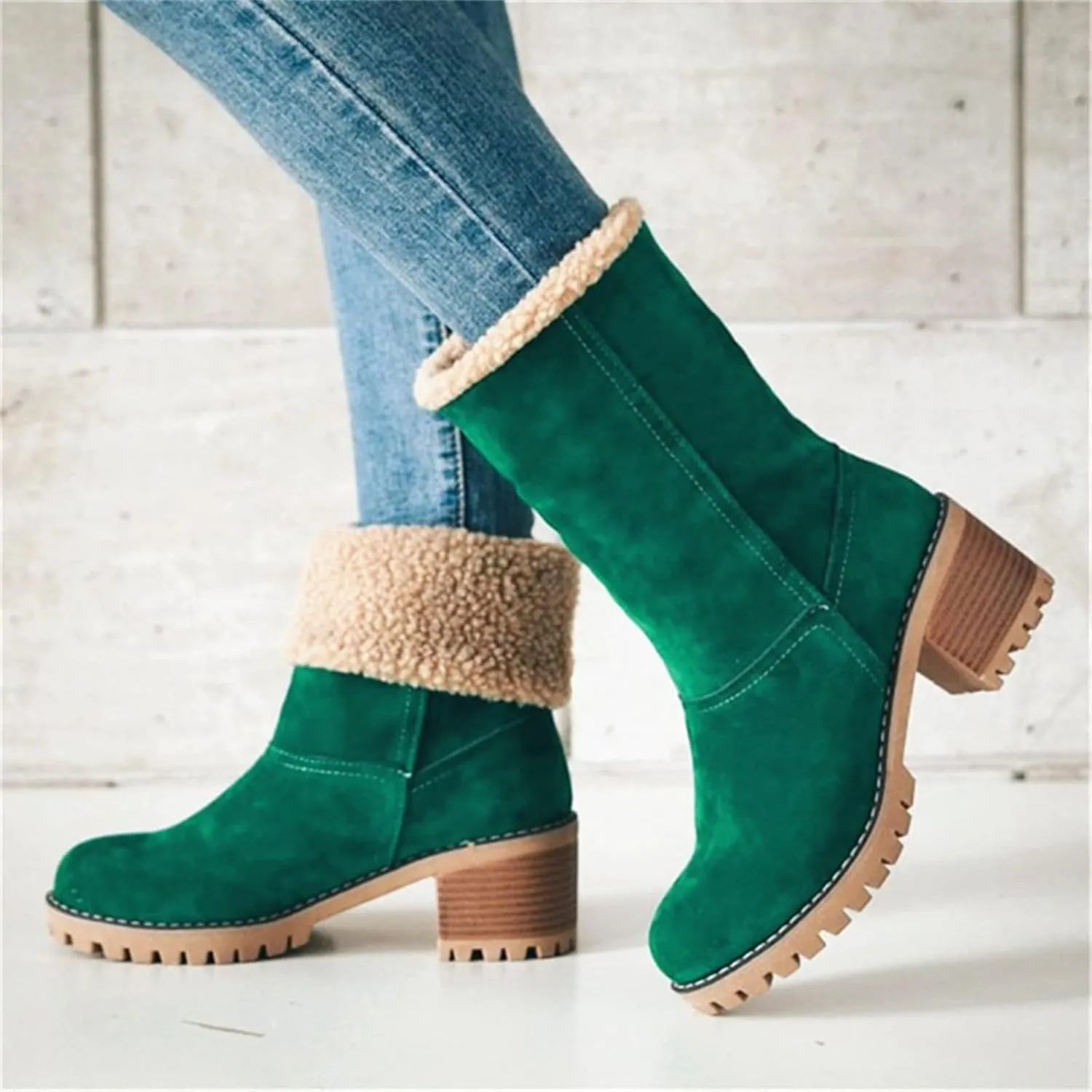 Ladmiple Snow Boots For Women Cute Tall Mid Calf Warm Fur Lined Winter Boots Outdoor Fashion Slip On Walking Ankle Booties