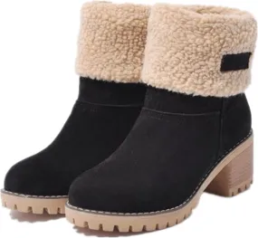 Ladmiple Snow Boots For Women Wide Calf Warm Fur Lined Winter Outdoor Short Ankle Booties Slip On Comfortable Walking Shoes