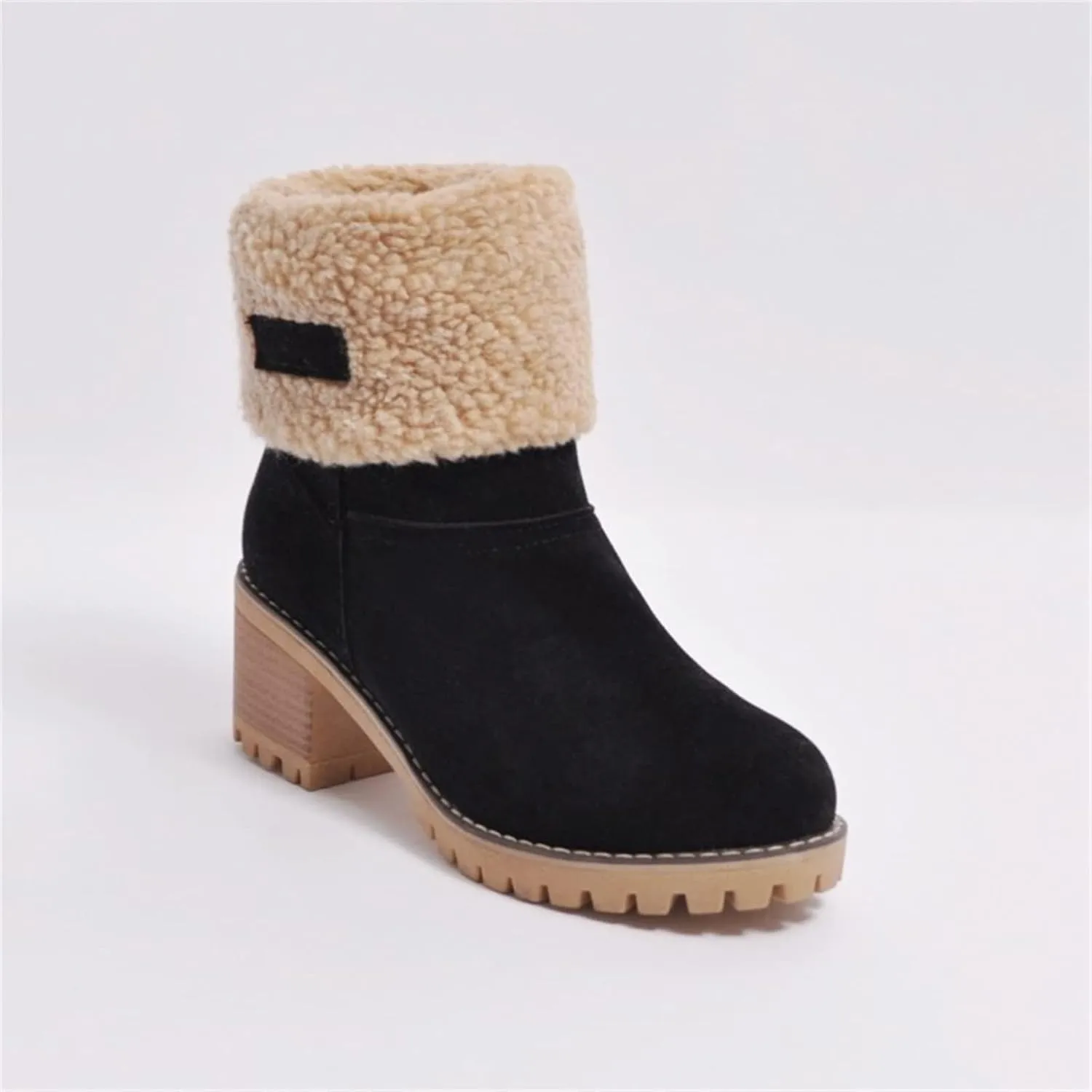 Ladmiple Snow Boots For Women Wide Calf Warm Fur Lined Winter Outdoor Short Ankle Booties Slip On Comfortable Walking Shoes