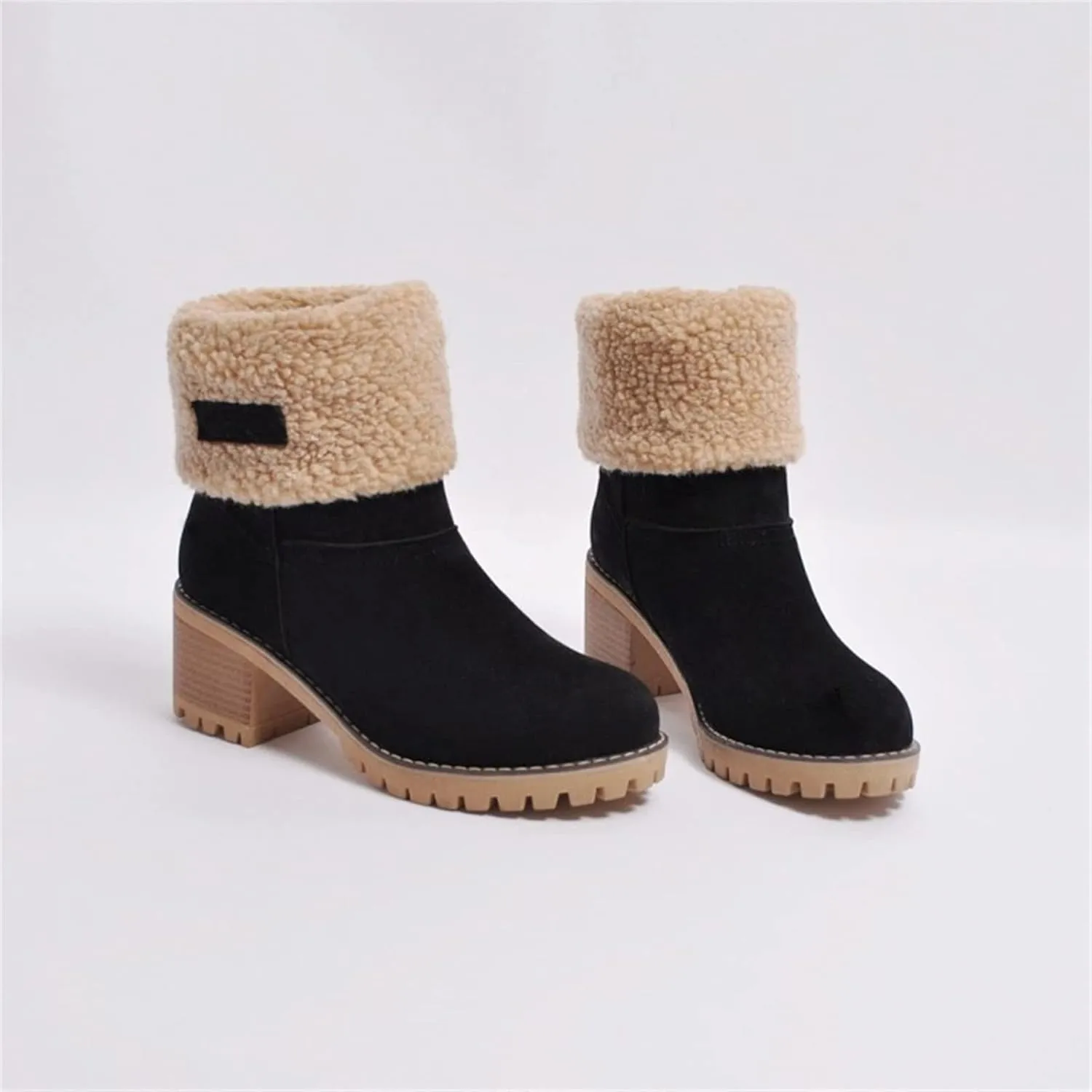 Ladmiple Snow Boots For Women Wide Calf Warm Fur Lined Winter Outdoor Short Ankle Booties Slip On Comfortable Walking Shoes