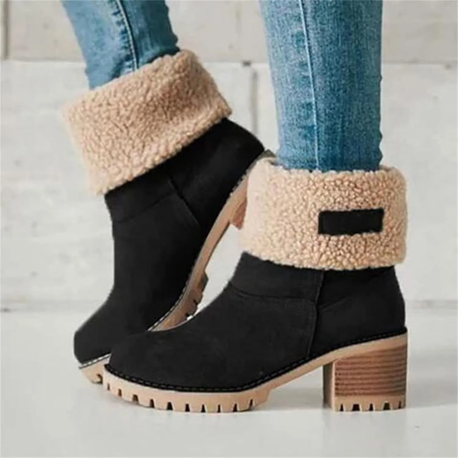 Ladmiple Snow Boots For Women Wide Calf Warm Fur Lined Winter Outdoor Short Ankle Booties Slip On Comfortable Walking Shoes