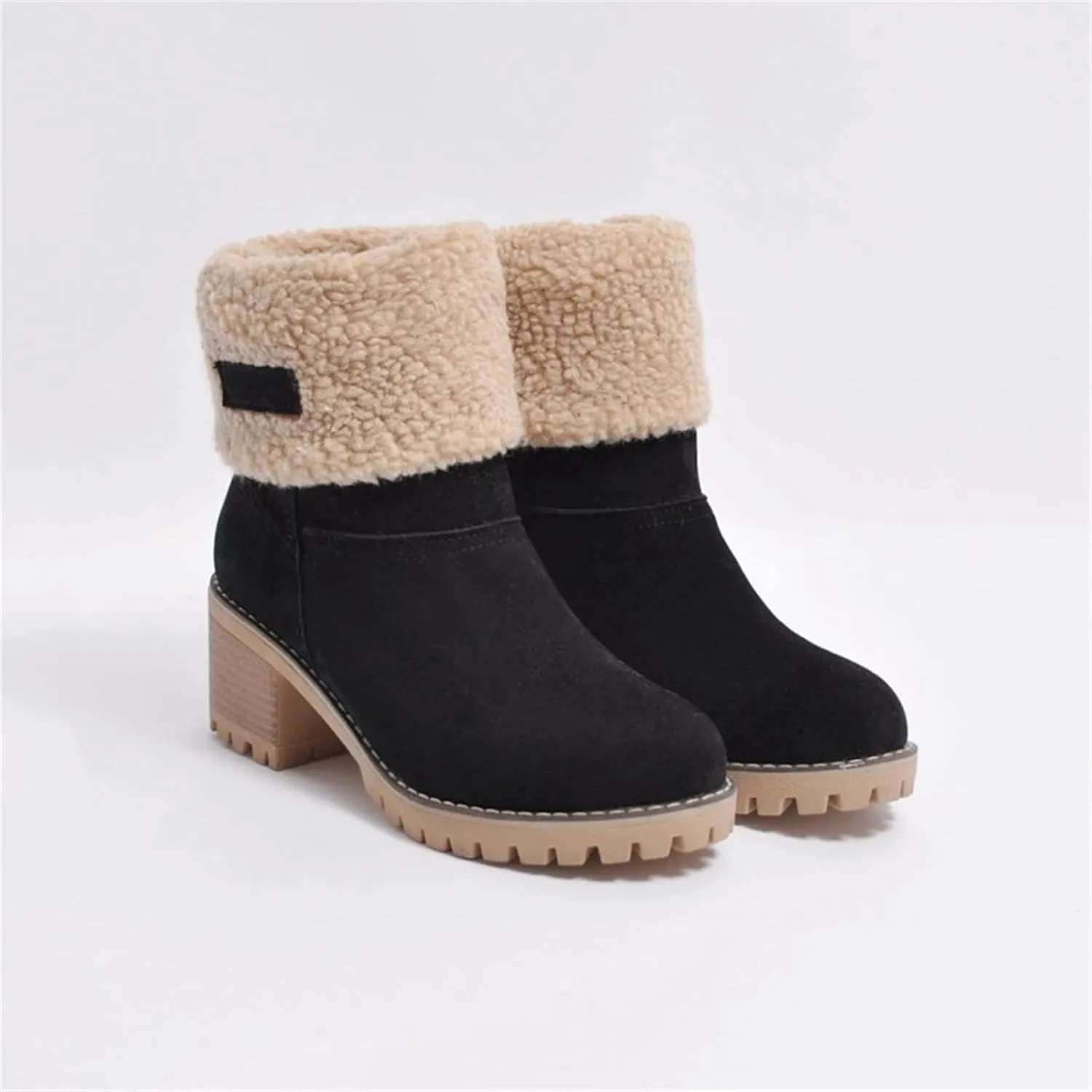 Ladmiple Snow Boots For Women Wide Calf Warm Fur Lined Winter Outdoor Short Ankle Booties Slip On Comfortable Walking Shoes