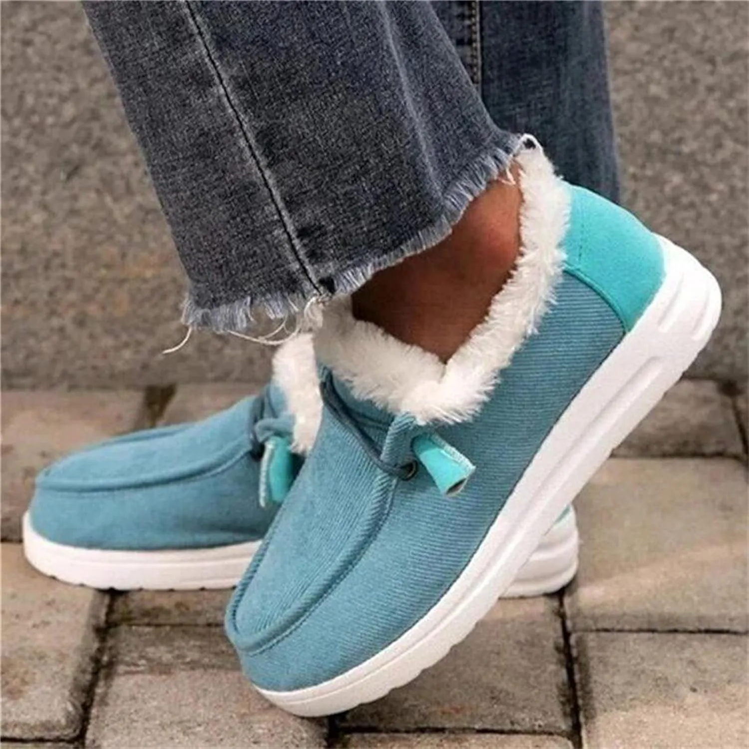 Lausiuoe Cute Winter Boots For Women Fashion Ankle Booties Slip On Comfortable Snow Fuzzy Boots Casual Walking Loafers Shoes