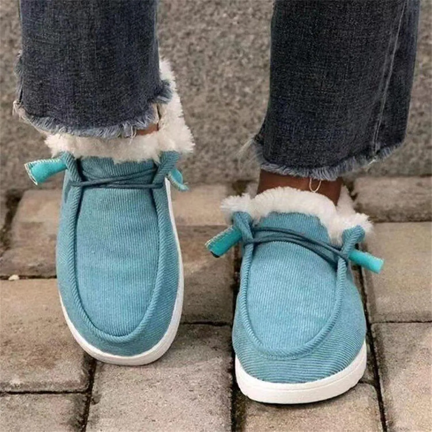 Lausiuoe Cute Winter Boots For Women Fashion Ankle Booties Slip On Comfortable Snow Fuzzy Boots Casual Walking Loafers Shoes