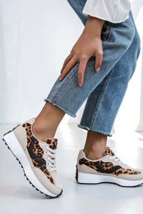 LEOPARD CHUNKY PLATFORM SIDE DETAIL CASUAL LACE UP TRAINERS