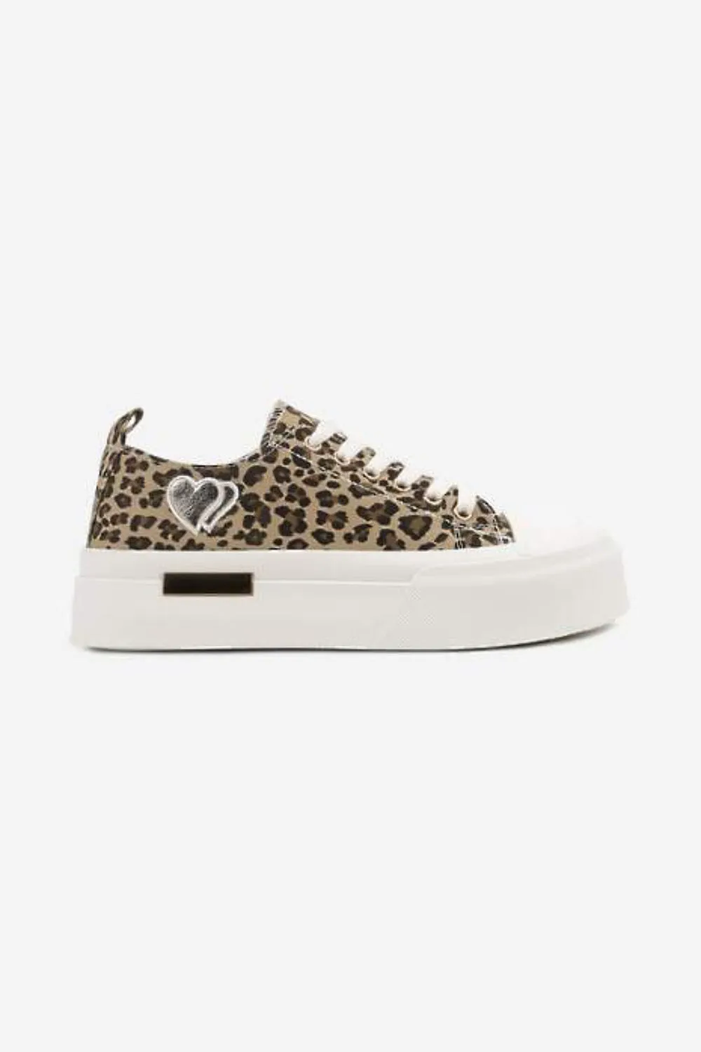 LEOPARD LACE UP HEART DETAIL CHUNKY STYLISH FLAT TRAINERS