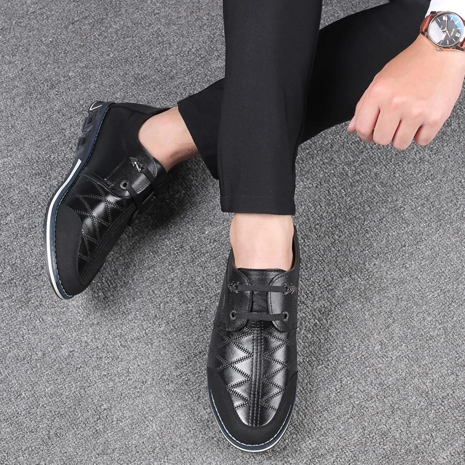 MAIZUN Mens Oxfords Shoes Casual Leather Lace-up Leisure Business Dress Sneakers Fashion Comfortable