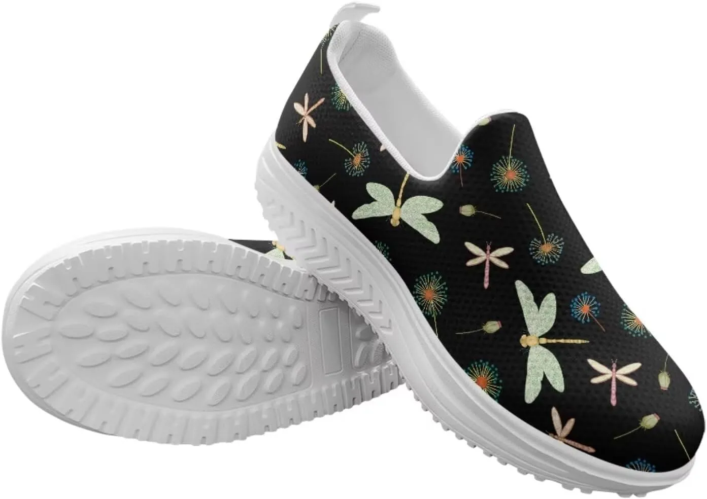 Mandala Floral Slip-On Yoga Sneakers Womens Elastic Mesh Anti-Slip Loafers Shoes with Rocker Platform