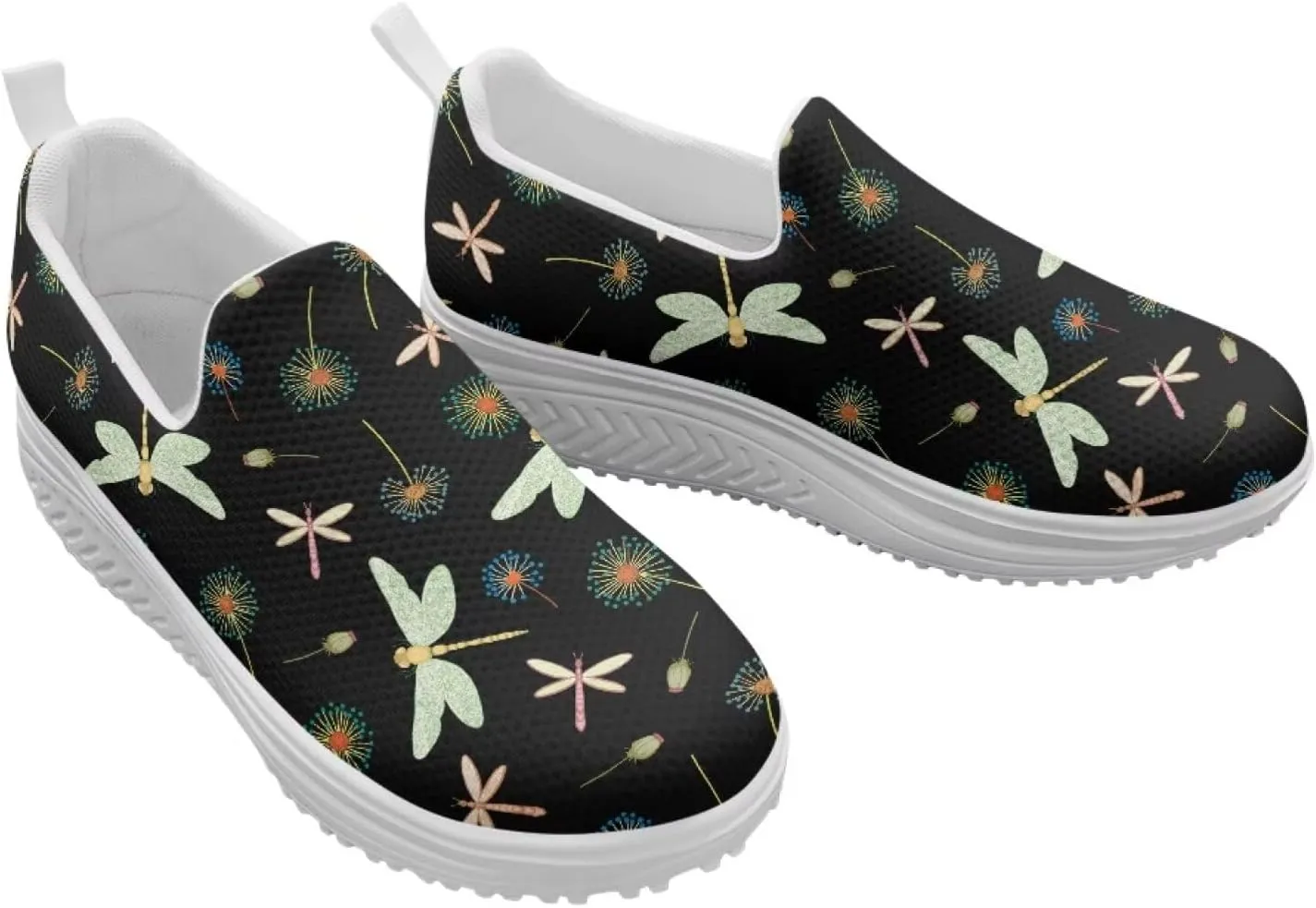 Mandala Floral Slip-On Yoga Sneakers Womens Elastic Mesh Anti-Slip Loafers Shoes with Rocker Platform