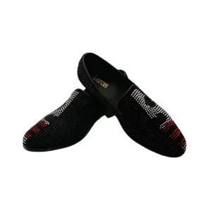 Men's Luxury Crystal Studded Slip-On Loafers – Customizable Black, Red, White Flats | Comfortable Casual Designer Shoes