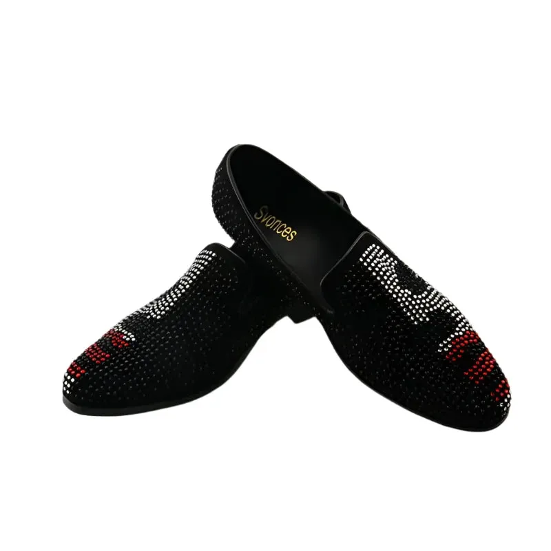 Men's Luxury Crystal Studded Slip-On Loafers – Customizable Black, Red, White Flats | Comfortable Casual Designer Shoes