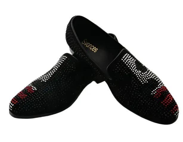 Men's Luxury Crystal Studded Slip-On Loafers – Customizable Black, Red, White Flats | Comfortable Casual Designer Shoes