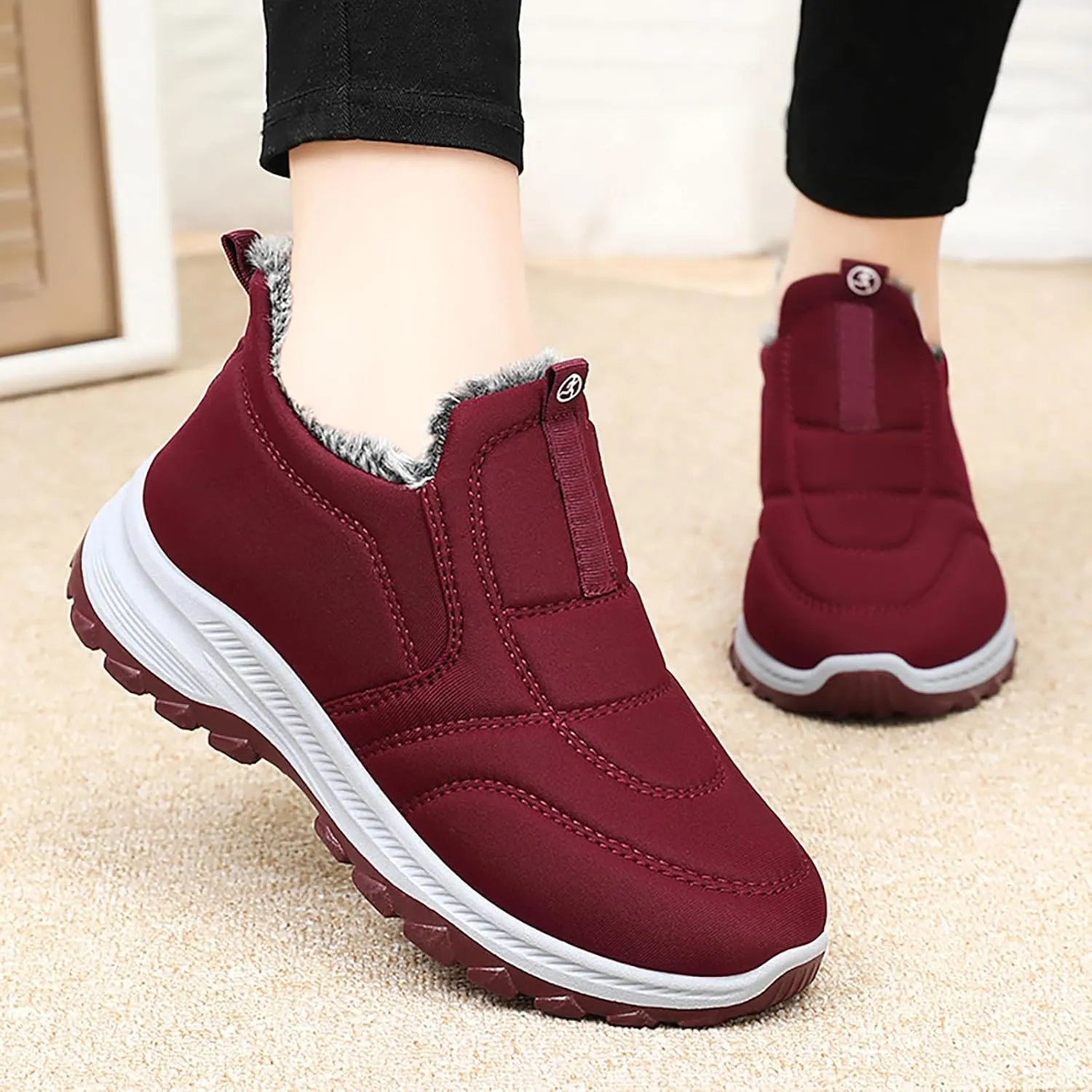 Men's Winter Casual Slip-On Boots Warm Waterproof Plush Lined Short Ankle Winter Walking Shoes for Men