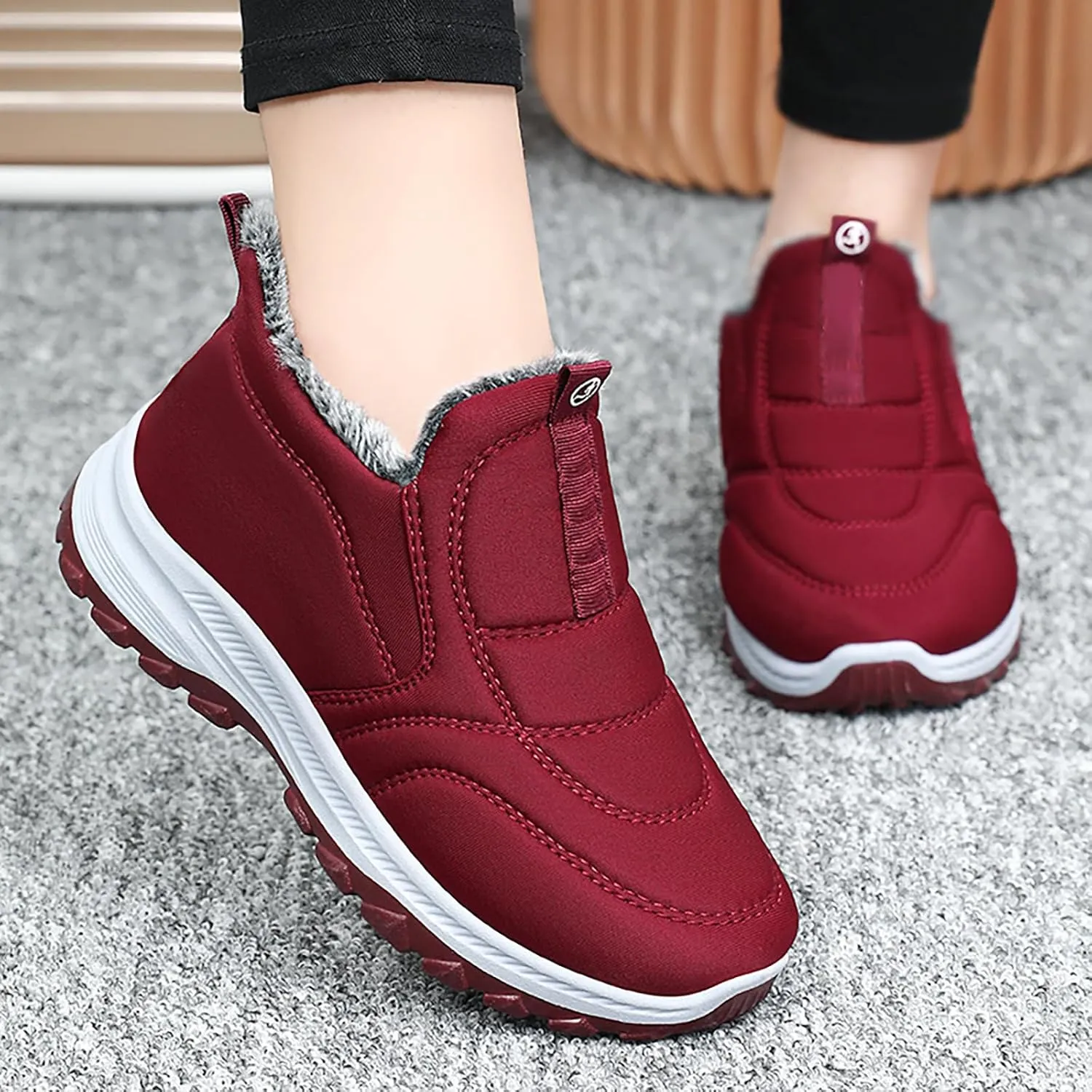 Men's Winter Casual Slip-On Boots Warm Waterproof Plush Lined Short Ankle Winter Walking Shoes for Men