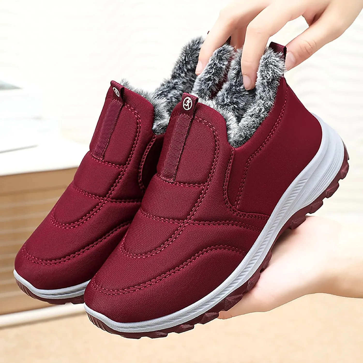 Men's Winter Casual Slip-On Boots Warm Waterproof Plush Lined Short Ankle Winter Walking Shoes for Men