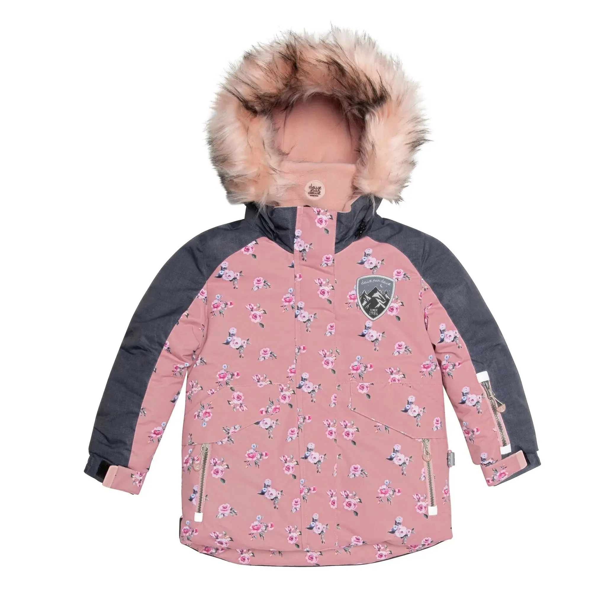 Mini Roses Two Piece Girls Snowsuit With Printed Jacket Dusty Rose | DEUX PAR DEUX