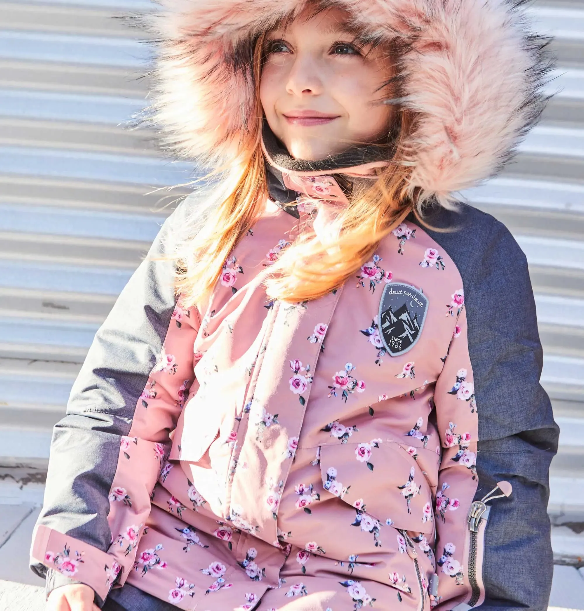 Mini Roses Two Piece Girls Snowsuit With Printed Jacket Dusty Rose | DEUX PAR DEUX
