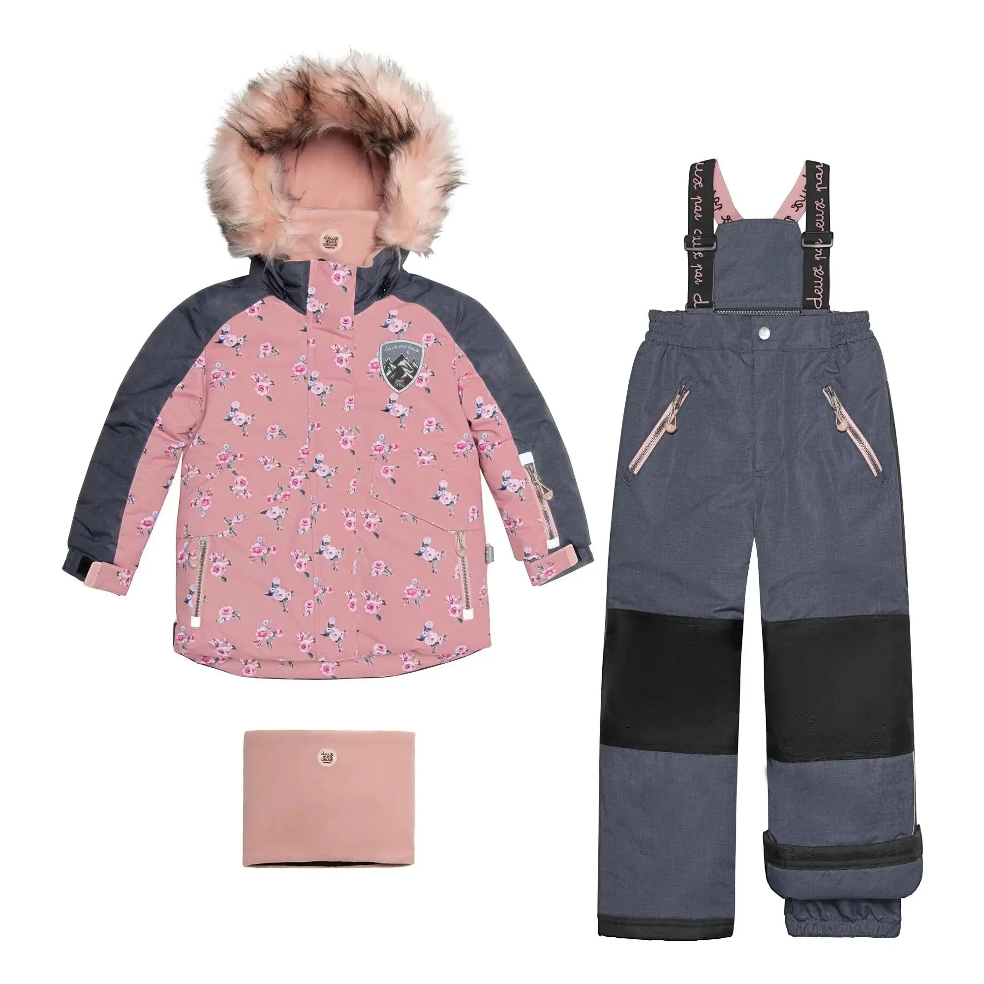 Mini Roses Two Piece Girls Snowsuit With Printed Jacket Dusty Rose | DEUX PAR DEUX