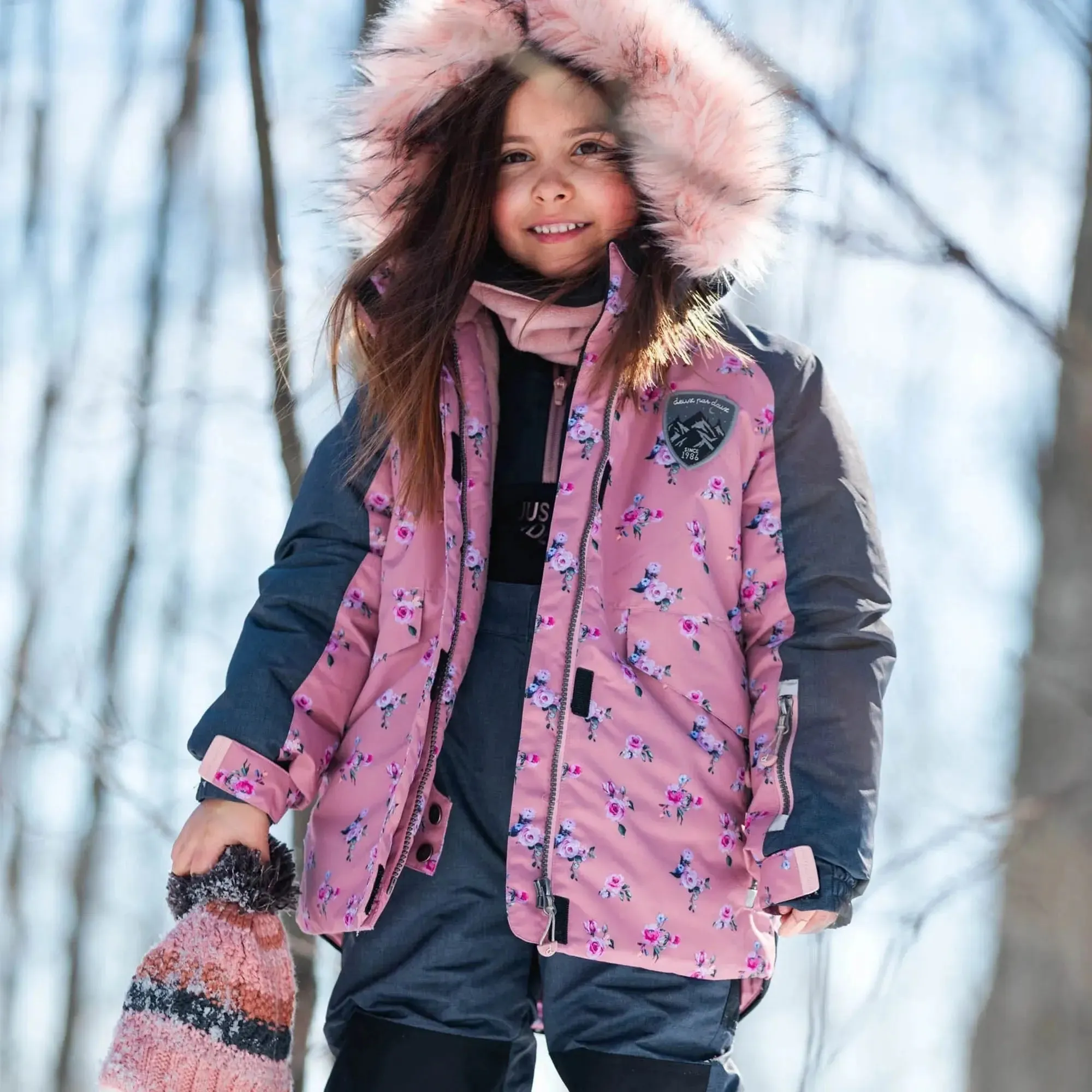 Mini Roses Two Piece Girls Snowsuit With Printed Jacket Dusty Rose | DEUX PAR DEUX
