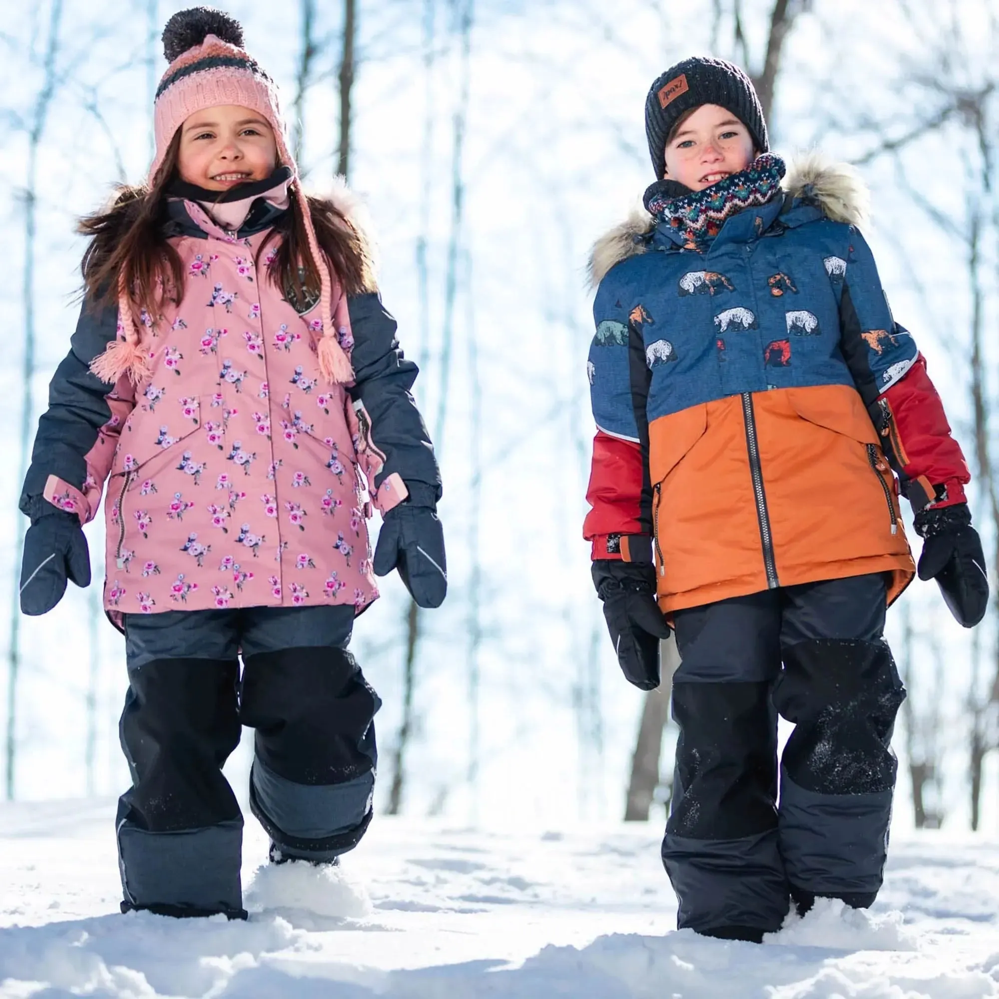 Mini Roses Two Piece Girls Snowsuit With Printed Jacket Dusty Rose | DEUX PAR DEUX
