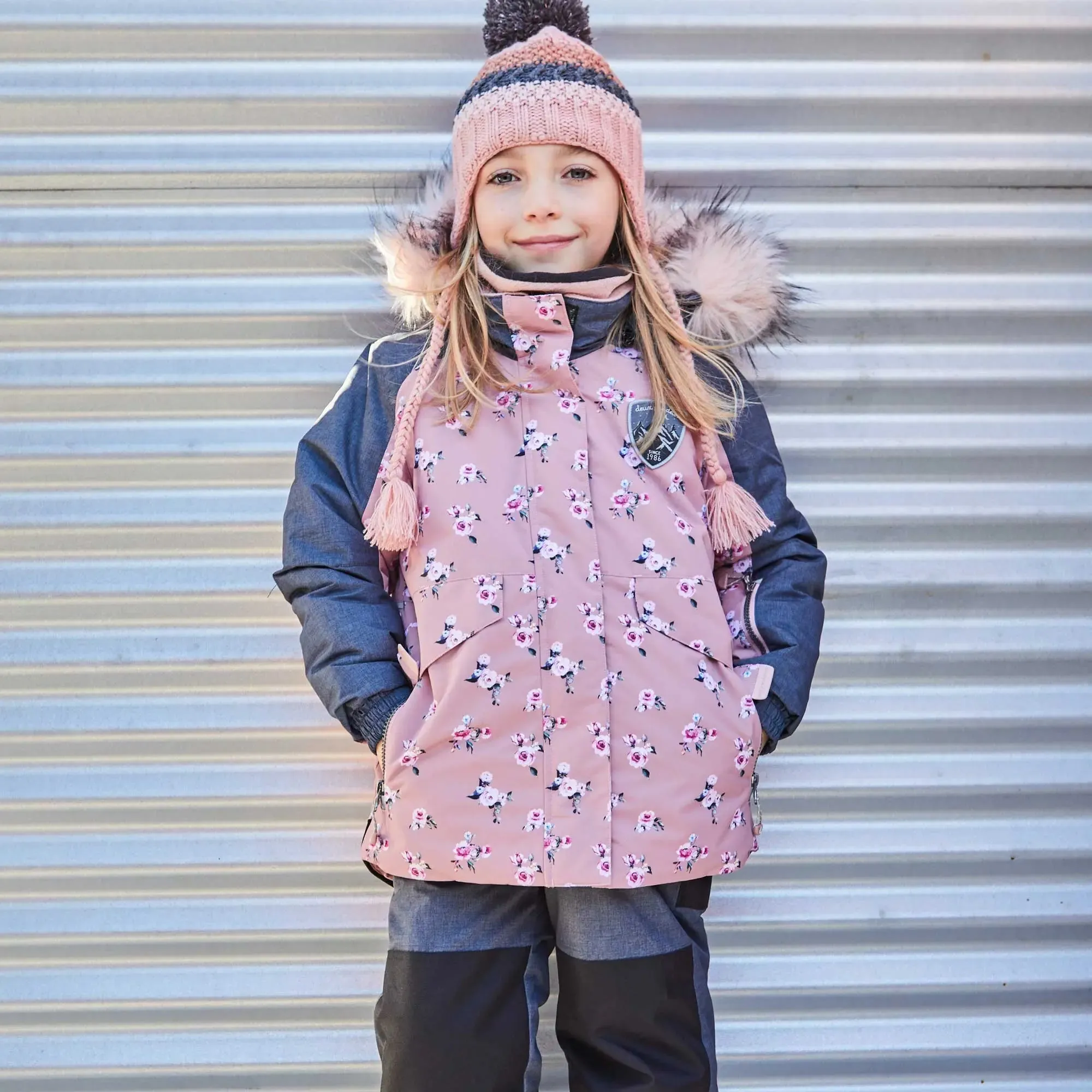 Mini Roses Two Piece Girls Snowsuit With Printed Jacket Dusty Rose | DEUX PAR DEUX