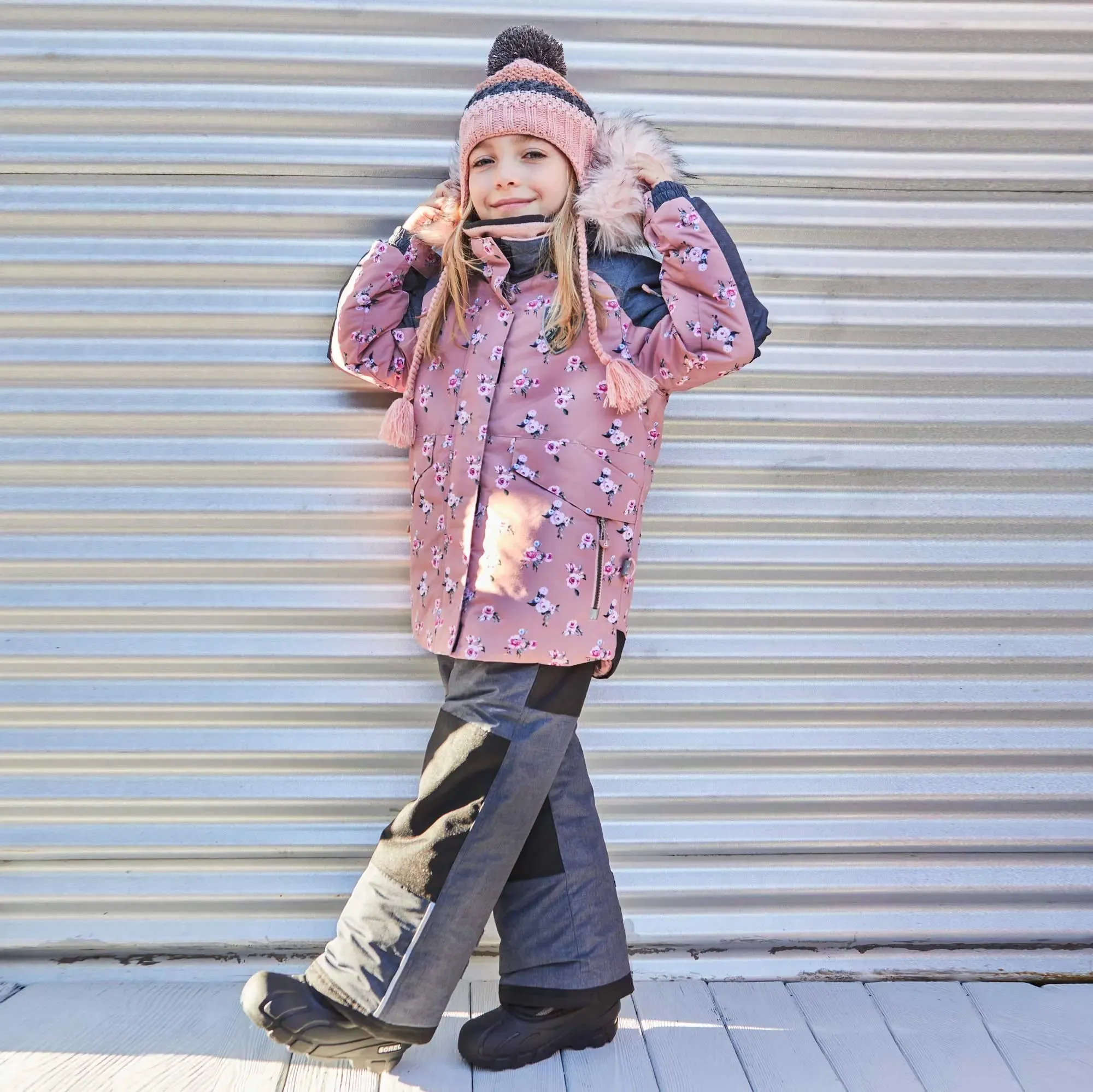 Mini Roses Two Piece Girls Snowsuit With Printed Jacket Dusty Rose | DEUX PAR DEUX