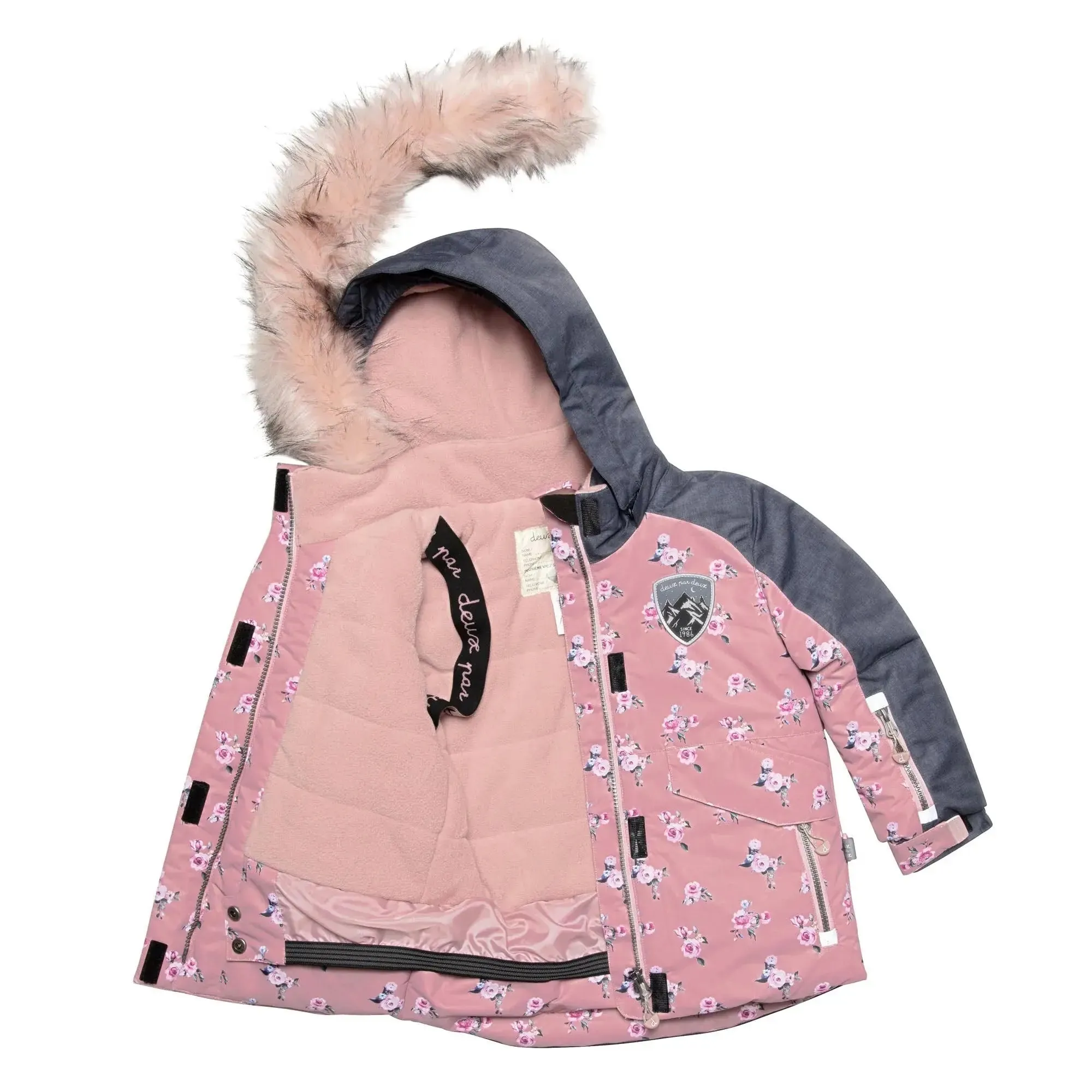 Mini Roses Two Piece Girls Snowsuit With Printed Jacket Dusty Rose | DEUX PAR DEUX