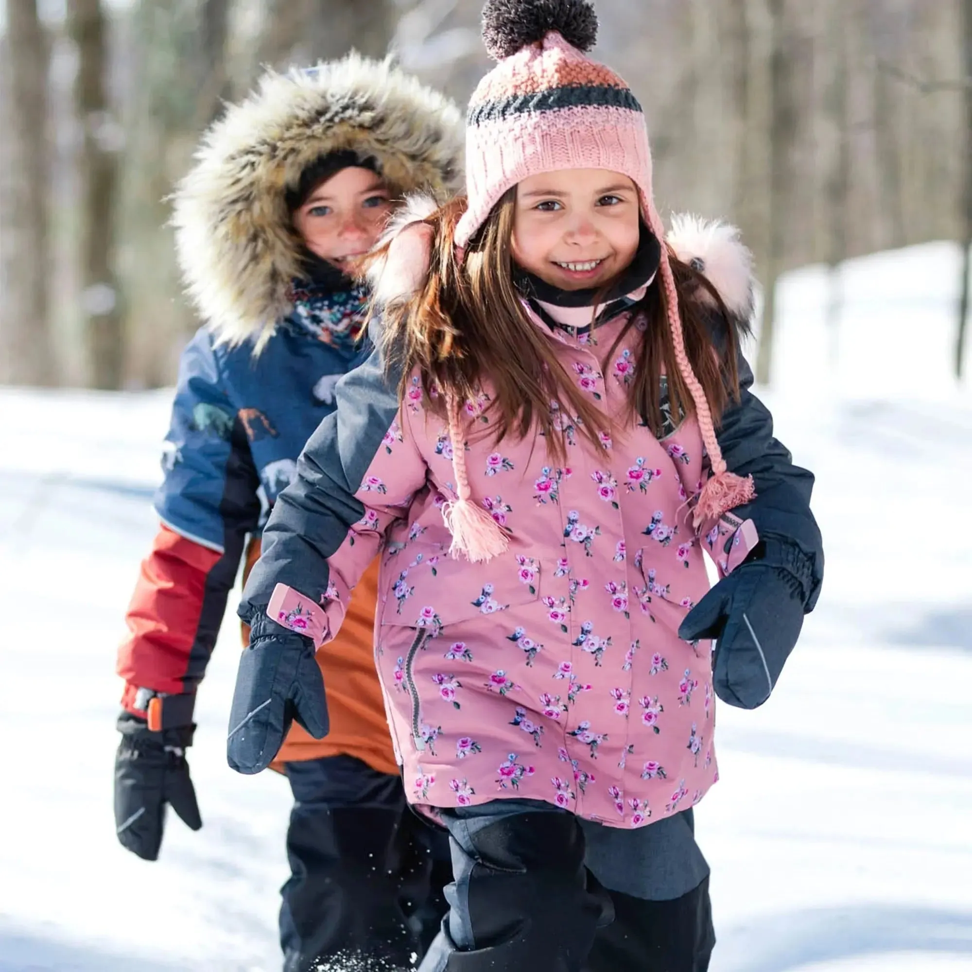Mini Roses Two Piece Girls Snowsuit With Printed Jacket Dusty Rose | DEUX PAR DEUX