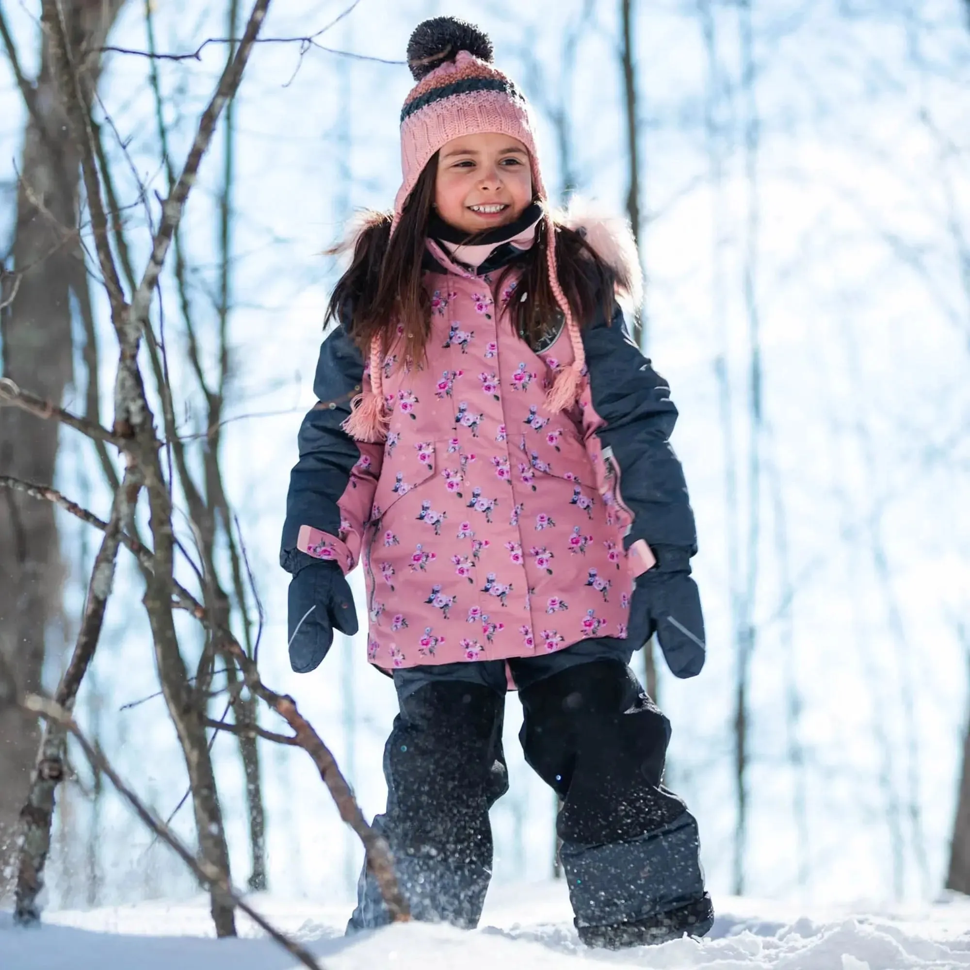 Mini Roses Two Piece Girls Snowsuit With Printed Jacket Dusty Rose | DEUX PAR DEUX